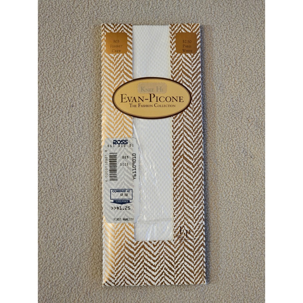 Evan-Picone 100% Nylon Sz 8.5-11 #803 Fishnet Crew Paris White New Vintage